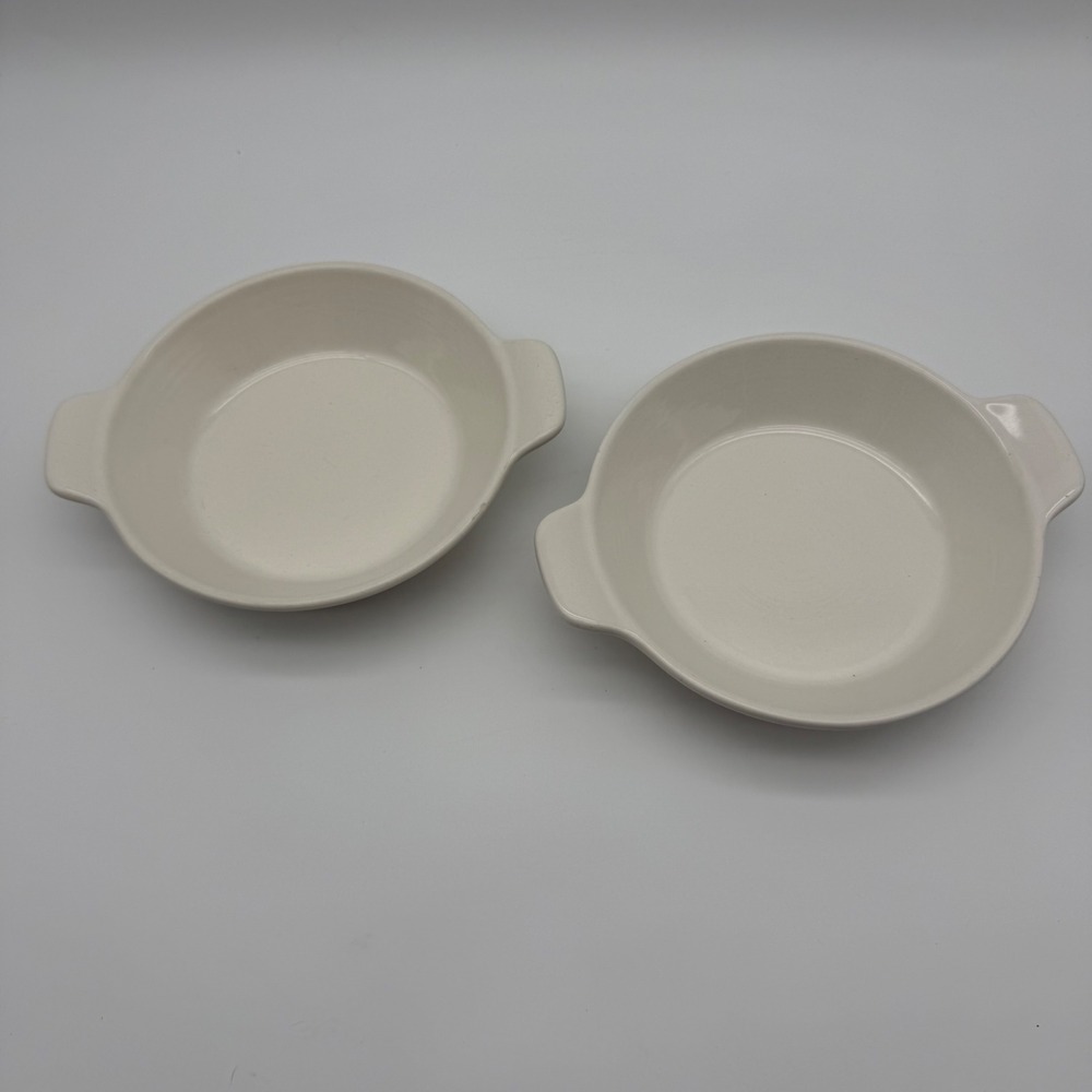 Vintage Metlox Colorstax White Individual Casserole Baking Dishes Set of 2 USA
